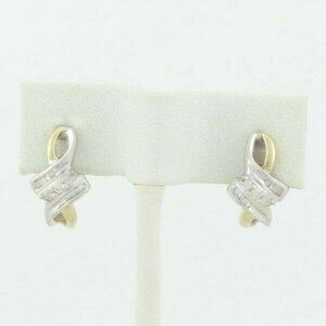10k Yellow Gold Diamond Earrings J Hoop Earrings  .25 tcw hoops